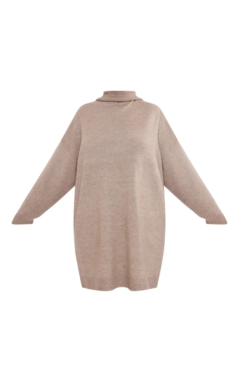 Plus Stone Knitted Slouchy Jumper Dress - 4