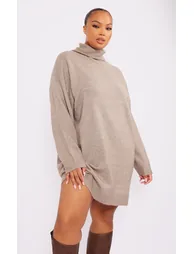 Plus Stone Knitted Slouchy Jumper Dress - 3