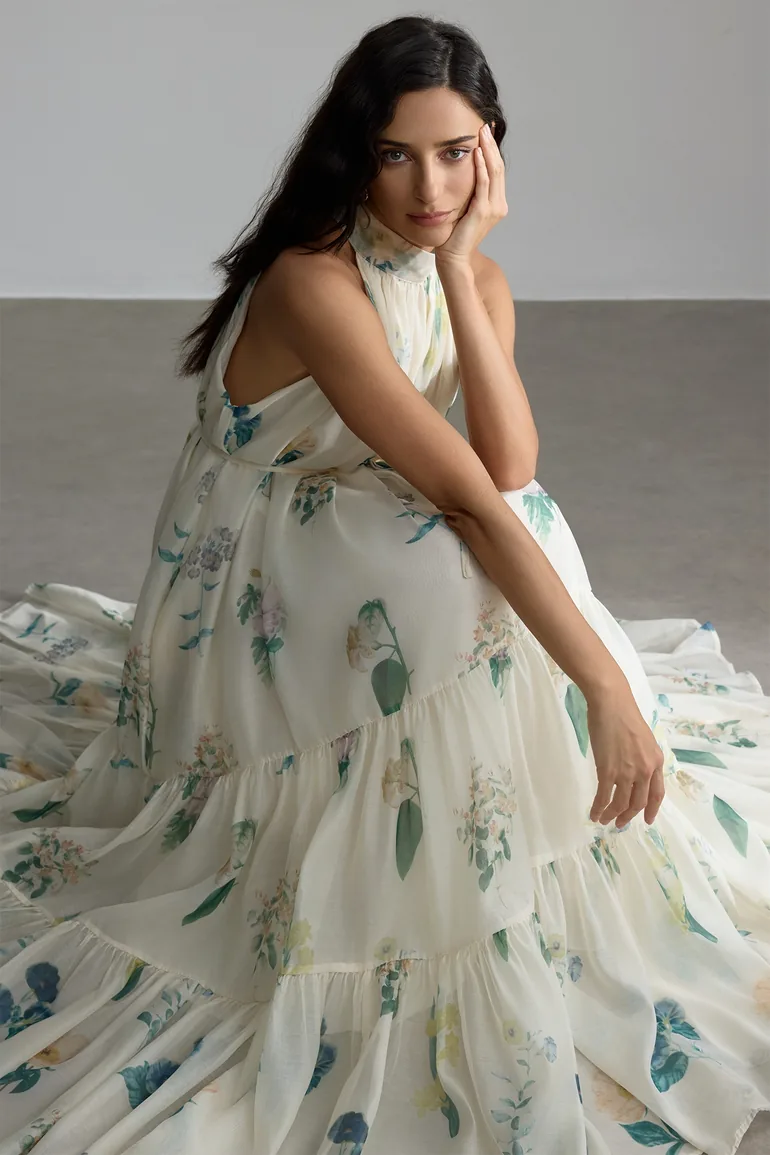 فستان ماكسي بياقة هالتر بطبعة أزهار - 3