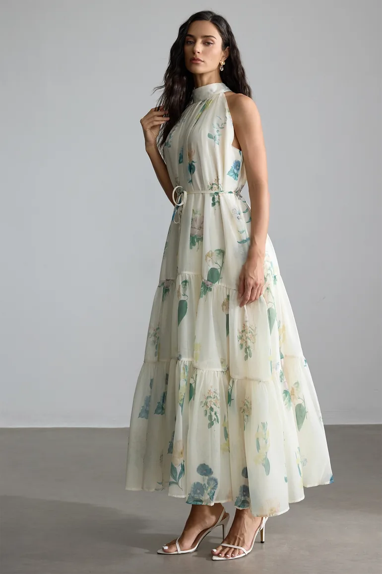فستان ماكسي بياقة هالتر بطبعة أزهار - 6