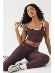 DSGN Studio Sports Sculpt Contrast Piping Padded Sports Bra - chocolate - 1