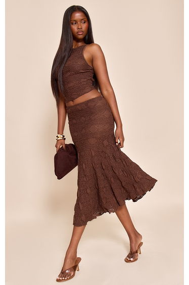Dark Brown Textured Lace Skirt
