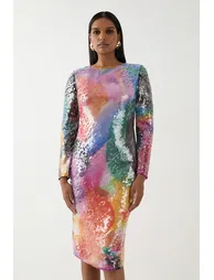 فستان دبنهامز ميدي بقصة مستقيمة بأكمام طويلة - 3