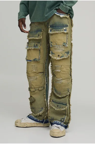 Relaxed Distressed Washed Cargo Jeans - antique wash