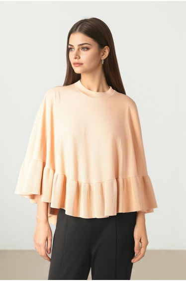 Ruffled Elegance Knit Cape
