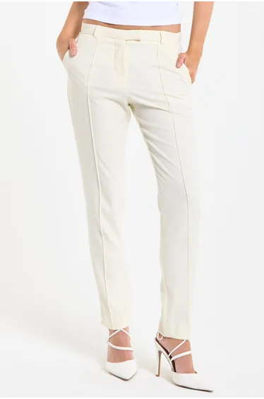 بنطلون ليكوريش بلون كريمي قصة واسعة