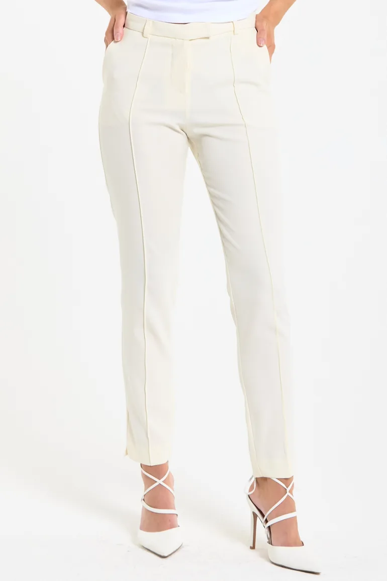 Cream Tailored Slim Fit Trousers - 1