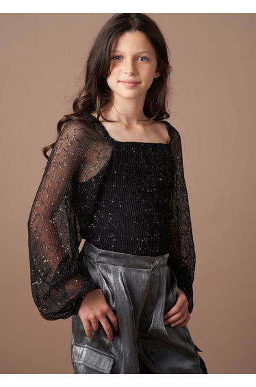 Astrid Black Star Mesh Top