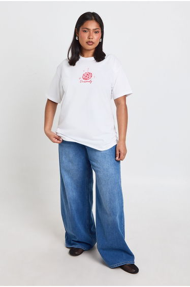 Plus Disco Ball Slogan Oversized T-shirt - white