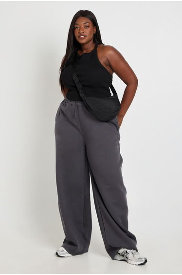 Plus Wide Leg Joggers - charcoal