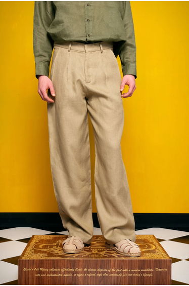 GIESTO Linen Pleated Straight Leg Pants