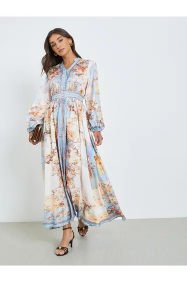 Women All Over Print Shirt Maxi Dress