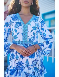 Yumi Blue Floral Tencel Beach Tunic - 1