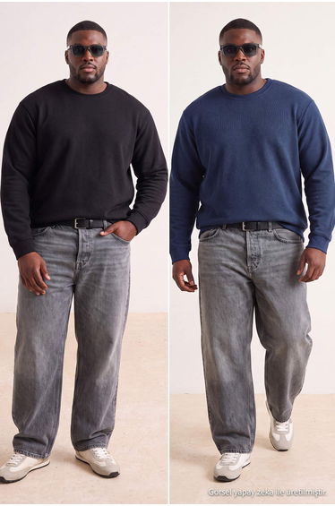 Black-Navy Blue 2-Pack Regular Fit Basic Plus Size Sweatshirt