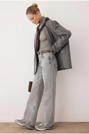 Gray High Waist Wide Leg Jeans
