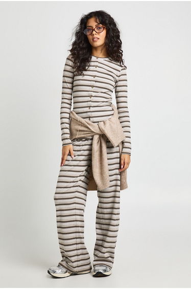 Stripe Rib Drawcord Trouser - grey marl