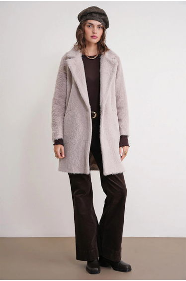 Mixray Textured Long Coat with Jacket Collar