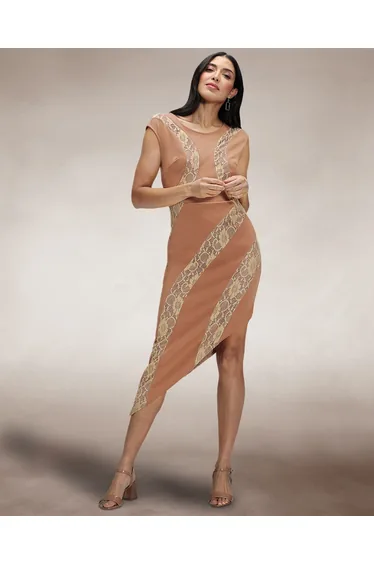 Bodycon Dress with Lace Panelling