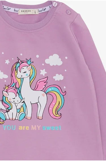 Baby Girl Sweatshirt with Cute Unicorn Print, Purple