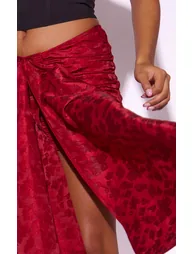 Red Jacquard Woven Drape Front Mini Skirt - 4
