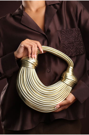 Blossom Curved Gold Metallic Shoulder Bag