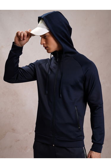 Solid Raglan Sleeves Full Zip Hoodie