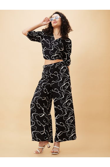 Abstract Print Tie Back Crop Top and Flared Palazzos Co-Ords