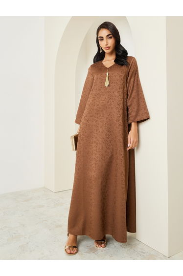 Women Brown Jacquard Jalabiya