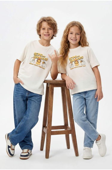 Ecru Printed Knitted T-Shirt