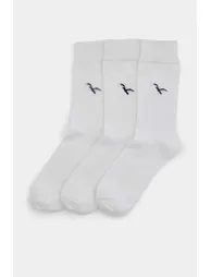 White 3-Pack Unisex Bird Embroidered Socks