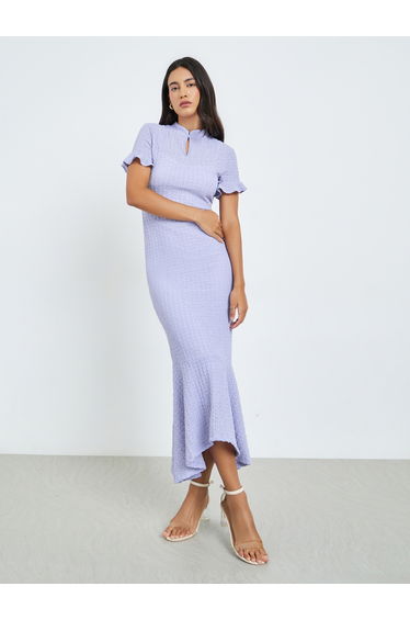 Lilac Textured Mermaid Hem Maxi Dress