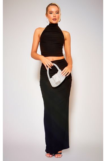 Black Soft Touch Ruched Back Maxi Skirt