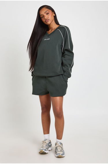 Ath Club Embroidered V Neck Piping Short Tracksuit - bottle