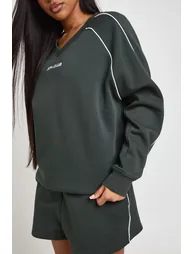 Ath Club Embroidered V Neck Piping Short Tracksuit - bottle - 3