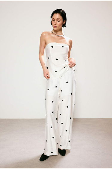 Trendyol Studio Ecru Polka Dot Pattern Woven Trousers