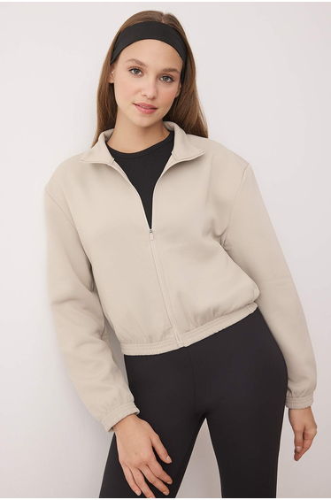 Beige interlock knitted sports jacket