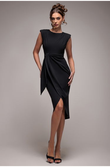 Goddiva Sleeveless Asymmetric Wrap Midi Dress