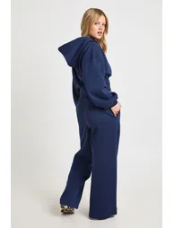 Petite Cinched Waist Zip Through Cropped Hoodie Tracksuit - navy - 1