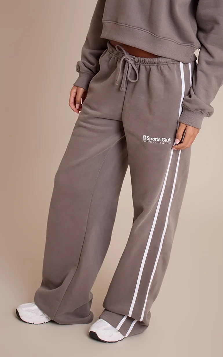 Tall Charcoal Sports Club Print Wide Leg Joggers - 1