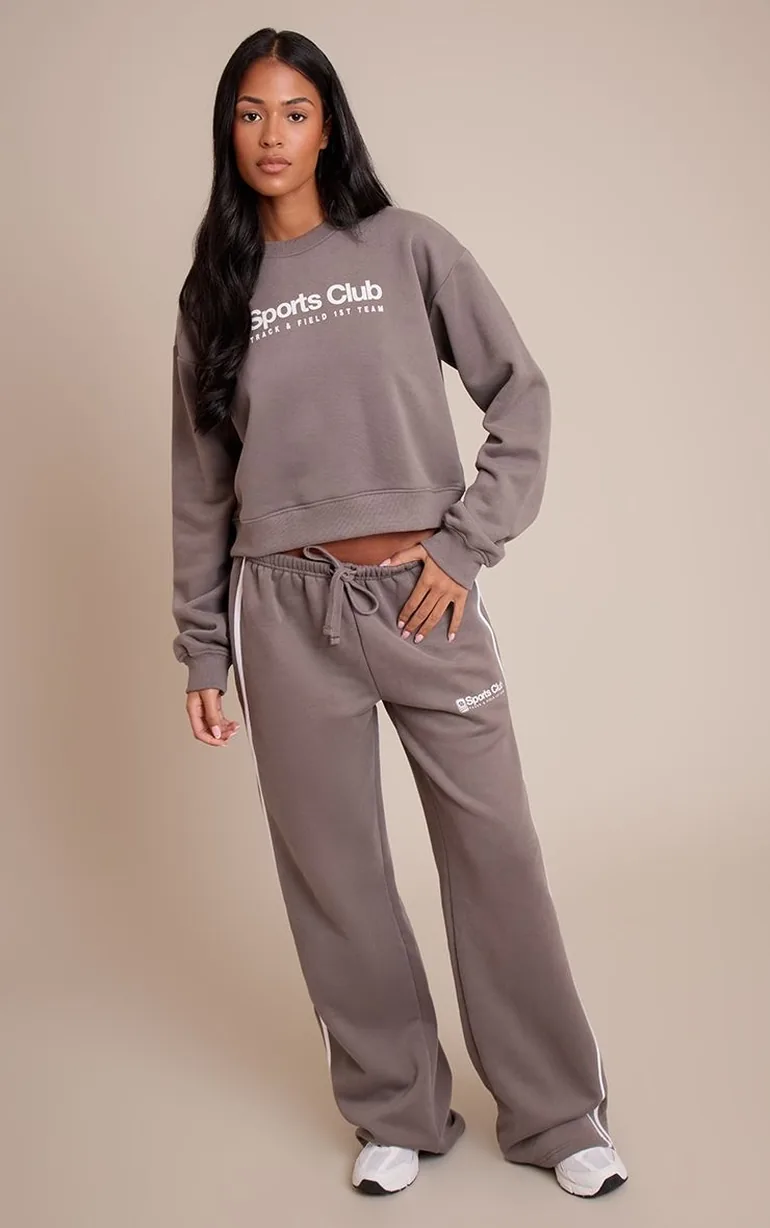 Tall Charcoal Sports Club Print Wide Leg Joggers - 5