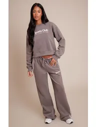 Tall Charcoal Sports Club Print Wide Leg Joggers - 5