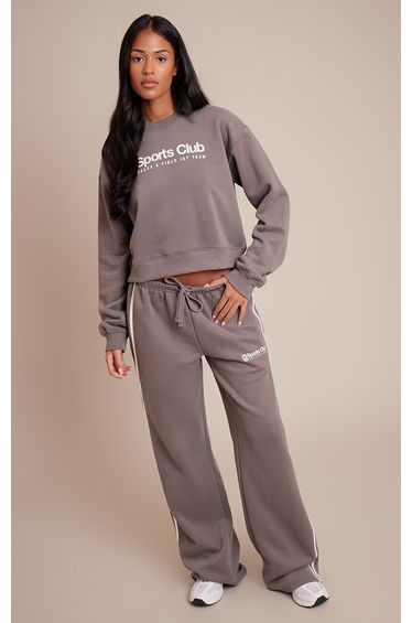 Tall Charcoal Sports Club Print Wide Leg Joggers