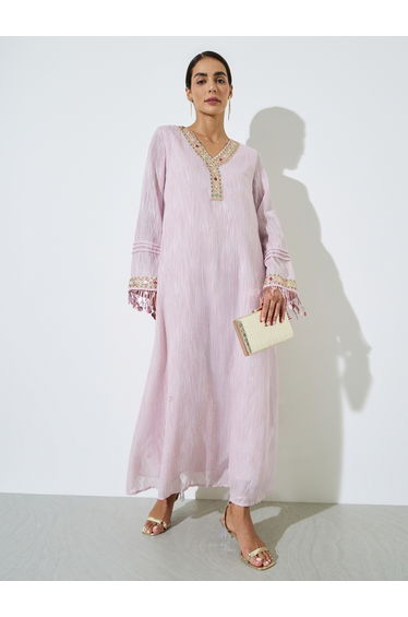 Pink Embellished Trim Jalabiya