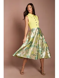 Bandage Bodice Jacquard Skirt Midi Shirt Dress