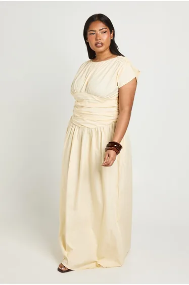 Plus Cinched Detail Ruched Maxi Dress - lemon