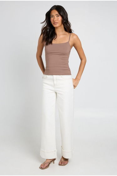 Second Skin Strappy Square Neck Vest Top - mocha