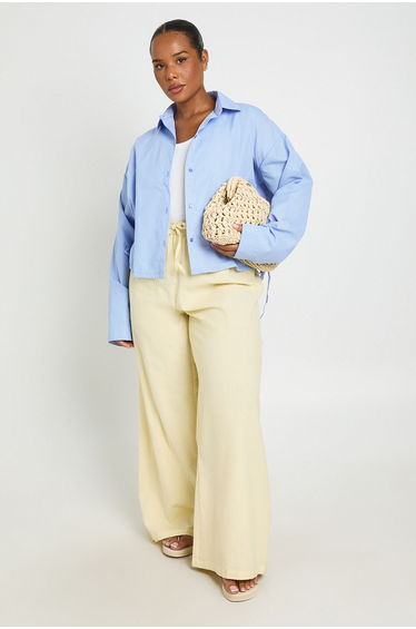 Plus Pinstripe Poplin Drawcord Shirt - blue