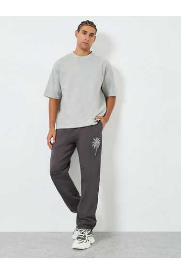 Men Slim Fit Palm Embroidery Joggers