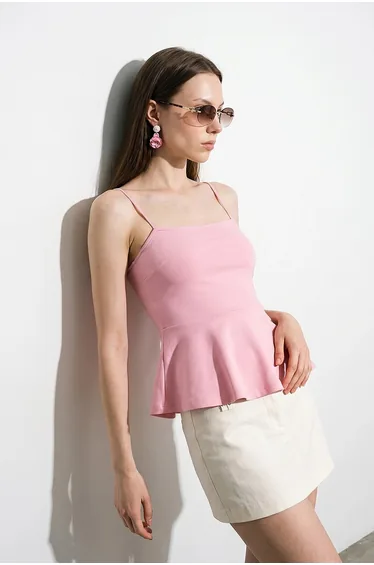 DILVIN Fitted Square-neck Frilly Cami Top