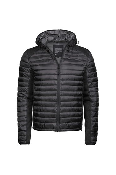 Tee Jays Mens Crossover Hooded Padded Outdoor Jacket - Black/Black Melange